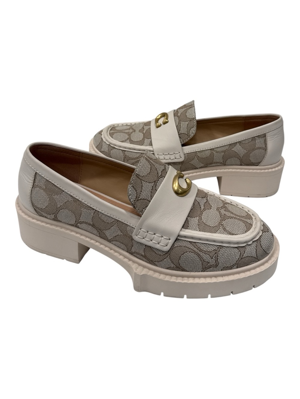 Coach Beige Signature Canvas Loafers Cream Strap and Gold Hardware size 6.5 B - Picture 10 of 12